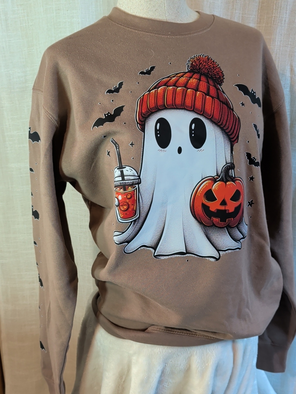 Brown Halloween Ghost Graphic Crewneck Sweatshirt